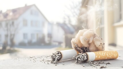 3D Rendered Graphic Depicting Main Cancer Risk Factors - Smoking,UV Exposure,and Poor Diet