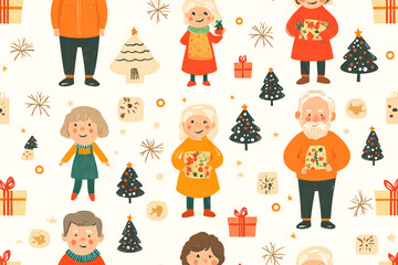 Marry Christmas Seamless pattern with Parents