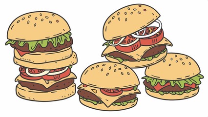 illustration of burger set, set of burger on white background, burgers vector
