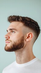 Obraz premium A man with a shaved head and a beard