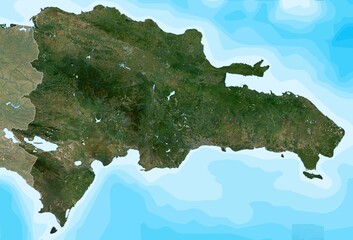 Blank isolated physical satellite map of Dominican Republic