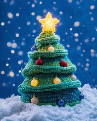 Cozy Knitted Christmas Tree with Sparkling Star Topper