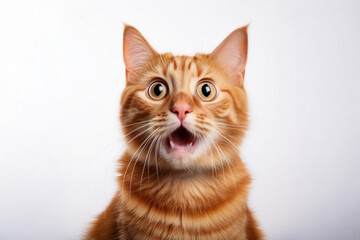 Obraz premium Shocked & Surprised Orange Cat, Isolated on White Background with Funny & Excited Expression