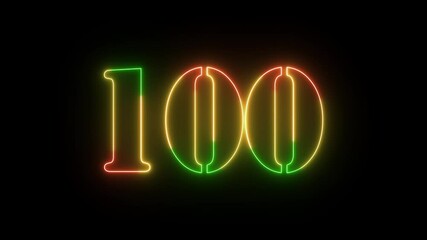 Number 100. yellow red and green mix Neon Futuristic Effect.4K Video Animation - Powered by Adobe