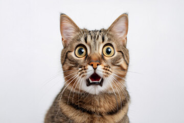 Obraz premium Shocked & Surprised Cat, Isolated on White Background with Funny & Excited Expression