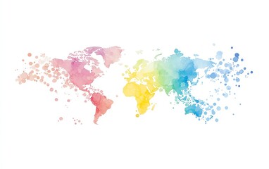 Fototapeta premium Colorful watercolor world map illustration on white background.