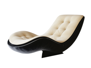 Elegant modern chaise lounge in black and cream upholstery design, transparent
