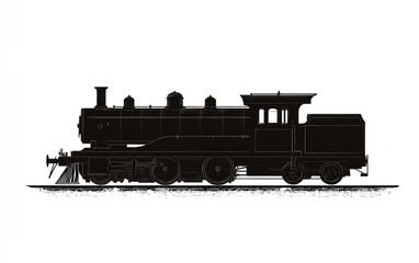 Vintage steam locomotive silhouette on a white isolated background