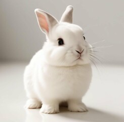 Fototapeta premium Adorable White Rabbit on Clean Background