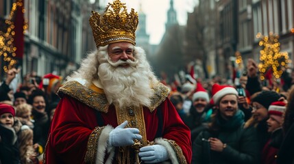 Obraz premium Festive male figure in royal attire enjoying a joyful holiday celebration.