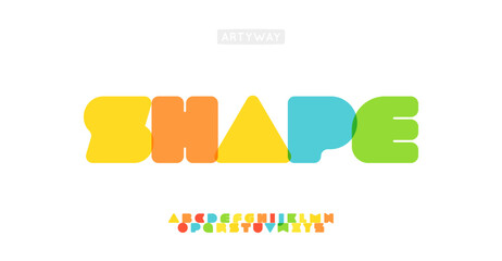 Colorful block alphabet, rounded cube letters, cheerful shapes font for child brand logo, educational zone headline, creative education identity. Vector typeset.