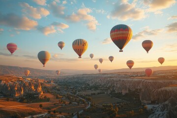 Fototapeta premium Hot air balloons flying over cappadocia at sunrise