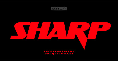 Strong angular alphabet, bold aggressive letters, powerful font for youthful branding, energetic esports identity, impactful headline, race speed logo, fighting title. Vector typeset.