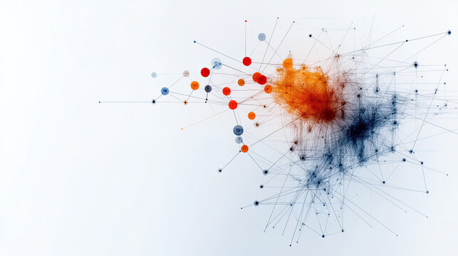 Abstract art depicting portfolio optimization algorithm with colorful nodes and connecting lines, showcasing data visualization and complexity in modern design
