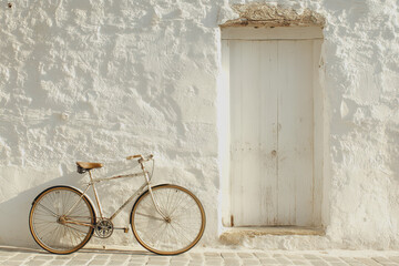 Fototapeta premium Vintage Bicycle Leaning Against White Wall