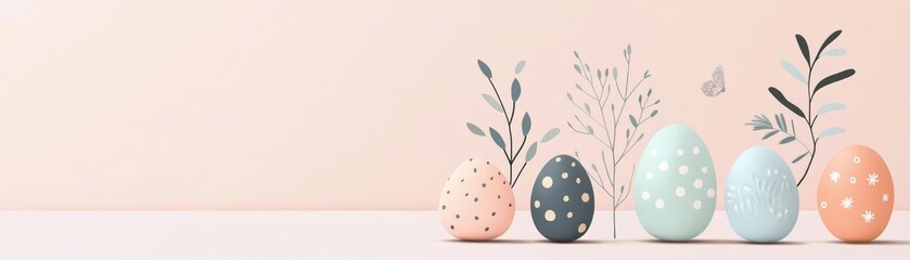 Easter event poster, pastel colors and eggs, space for promotional text, flat design illustration