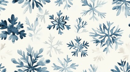 Fototapeta premium Abstract Watercolor Illustration of Blue Snowflakes on a White Background
