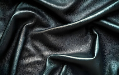 Obraz premium A close-up of textured black leather fabric, showcasing its folds and sheen.