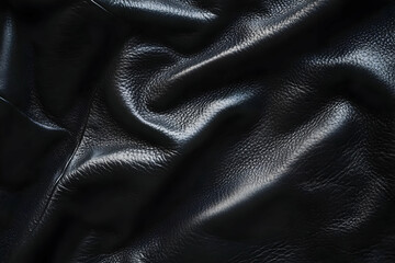 Obraz premium A close-up of crumpled black leather, showcasing its texture and sheen.
