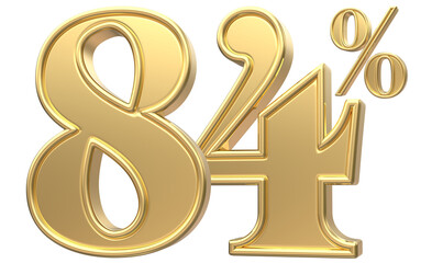 84 Number Percent Gold 3D Render