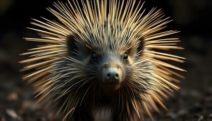 Fototapeta premium African porcupine displaying sharp quills and alert expression highlighting its defensive features