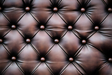 A close-up of a tufted leather surface, showcasing rich texture and design.