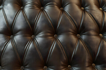 Close-up of a tufted leather surface with buttons, showcasing texture and design.