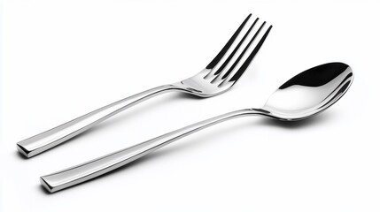 A fork and spoon set on a white background.