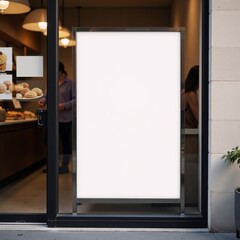 Advertisement blank mockup board for bakery store setting Shortened from A clean and professional-looking advertisement mockup is needed featuring a blank space suitable to showcase various baked