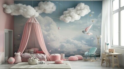 AI generated image. A decorative, colorful children's room.