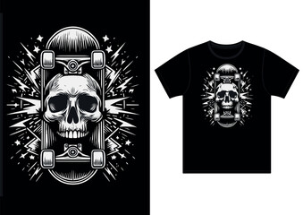 Fototapeta premium Skateboard and Skeleton skater t-shirt print. Vector illustration.