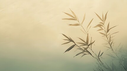 Obraz premium Silhouetted Bamboo Leaves Against a Soft, Beige Background.