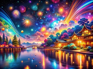 Obraz premium Colorful Abstract Night Photography - High-Quality Textured Background Art Print, Vibrant Patterns, Unique Wallpaper Design for Home Decor and Creative Projects