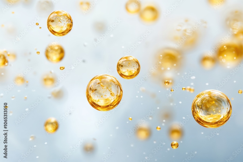 Poster golden droplets suspended in the air, creating a soft, ethereal effect on blurred background.