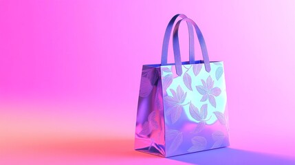 Colorful Floral Pattern Shopping Bag on Gradient Background