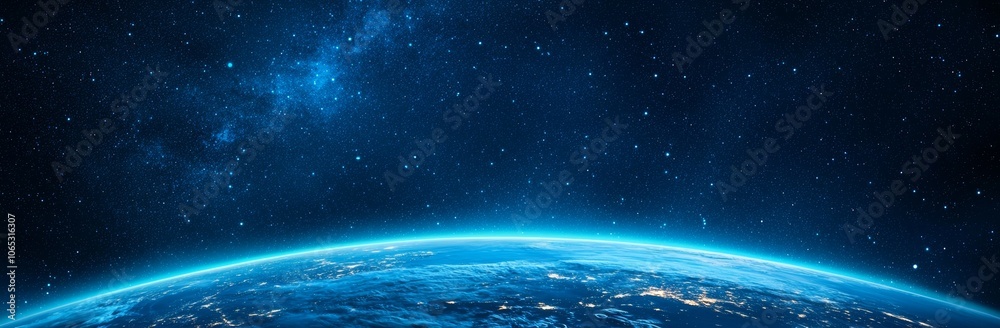 Canvas Prints a blue glow extends from the planet's horizon with rays and sparkles. a realistic image of the sun a