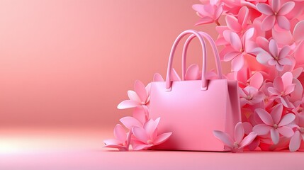 Obraz premium Elegant Pink Handbag Surrounded by Pink Flowers