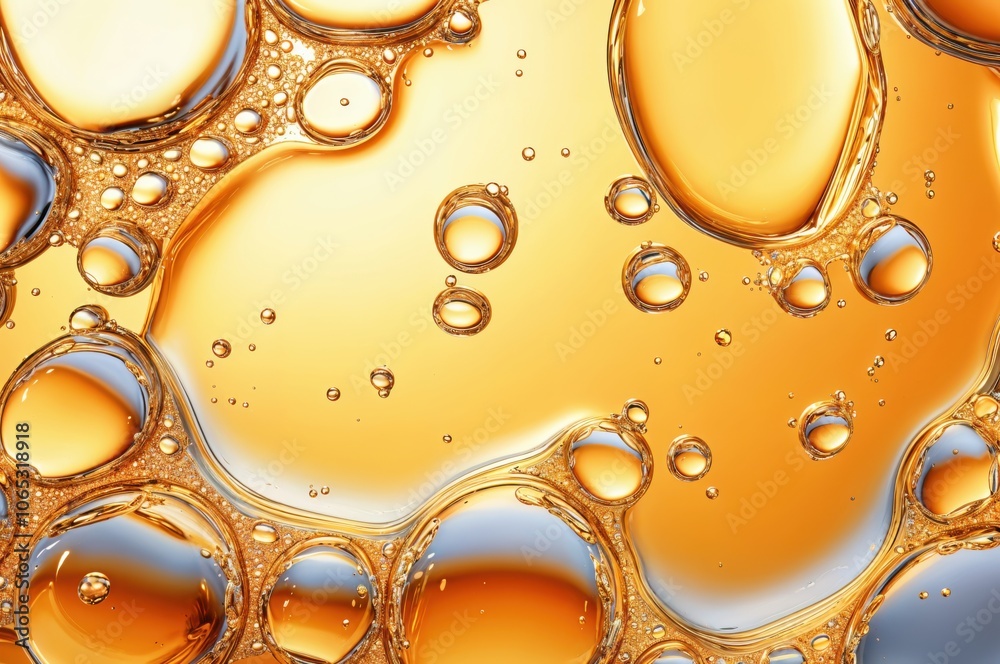 Poster macro shot of orange bubbles suspended in liquid