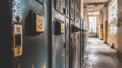A row of old metal lockers with numbers 3, 4, and 5 on them