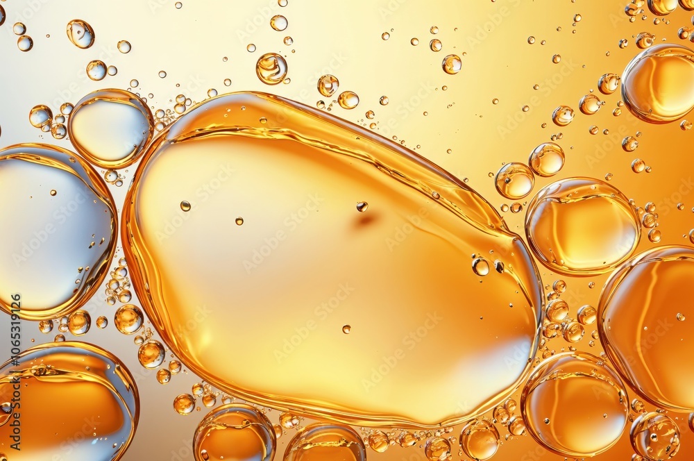 Aufkleber close up of orange liquid droplets on a soft gradient background