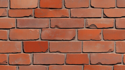 Obraz premium Close-up view of a red brick wall with visible mortar joints showcasing various textures and imperfections on each brick surface