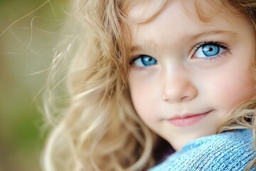 A charming close-up of a young child showing expressive blue eyes, capturing innocence and curiosity.