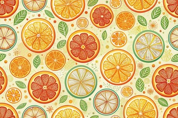 Colorful Orange Circle Slice Seamless Pattern for Citrus Fruit Design, Perfect for Lemonade Juice Packaging, Tropical Wallpaper, and Summer Decor