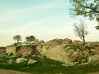 Ancient Roman theater of Philippopolis. It was built during the time of the Roman emperor Marcus Ulpius Trajan. Plovdiv, Bulgaria.Beautiful autumn view of the residential area of ​​Plovdiv, Bulgaria, 