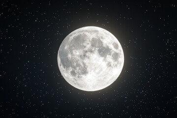 Full Moon Bright in Starry Night Sky