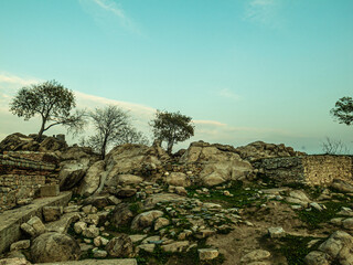 Ancient Roman theater of Philippopolis. It was built during the time of the Roman emperor Marcus Ulpius Trajan. Plovdiv, Bulgaria.Beautiful autumn view of the residential area of ​​Plovdiv, Bulgaria, 