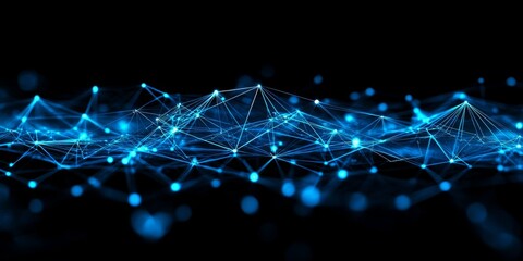 Futuristic digital interface background with glowing blue neon nodes and interconnected lines on a dark surface