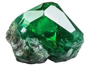Natural emerald crystal with vivid green color and sharp facets, transparent