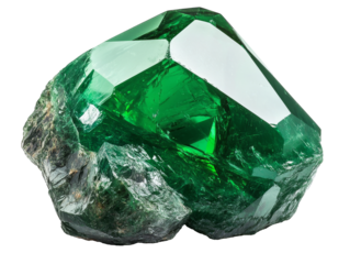 Natural emerald crystal with vivid green color and sharp facets, transparent