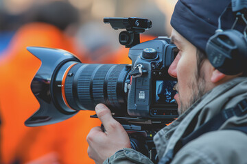 Man taking a photo with a professional camera.